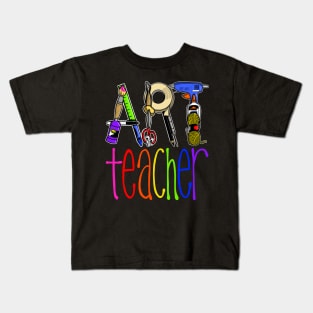 Art Teacher with Art Supply Lettering Kids T-Shirt